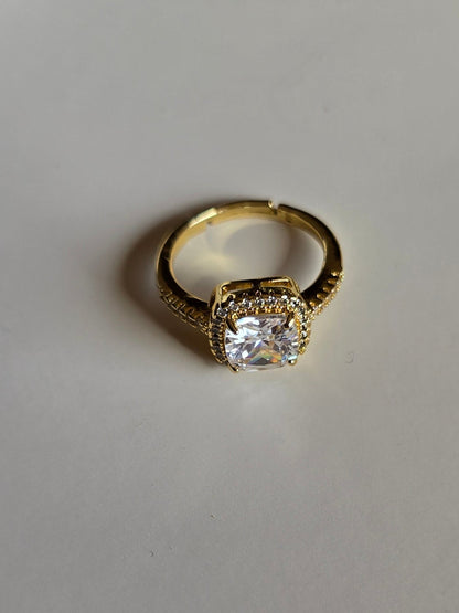 7 Elegant Designs - Gold Plated Stainless Steel Solitaire Rings with Zircon Stones (Free Size)