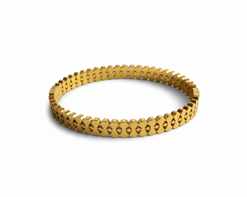 Wide Geometric Design - Gold Plated Stainless Steel Bangle