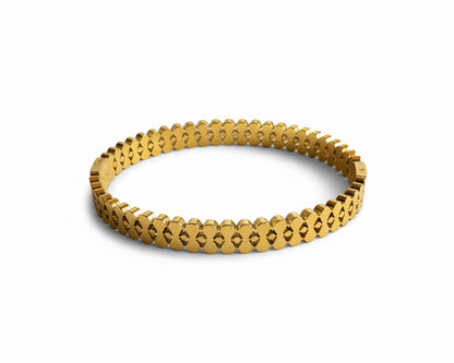 Wide Geometric Design - Gold Plated Stainless Steel Bangle