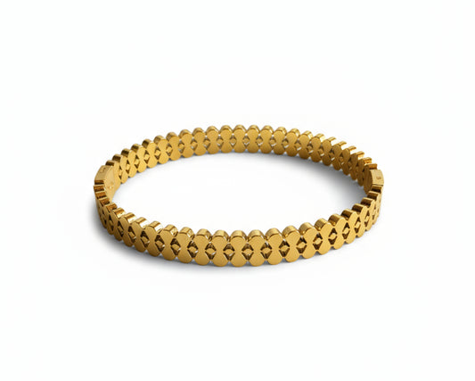 Wide Geometric Design - Gold Plated Stainless Steel Bangle