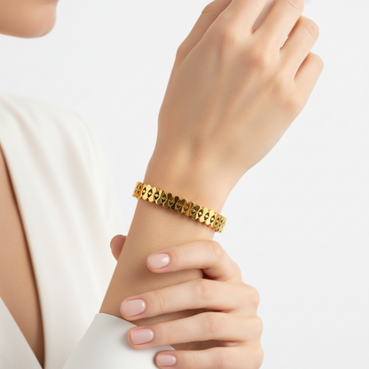 Wide Geometric Design - Gold Plated Stainless Steel Bangle