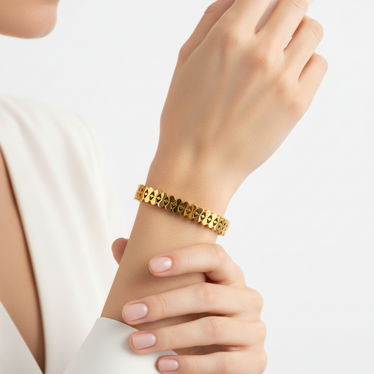 Wide Geometric Design - Gold Plated Stainless Steel Bangle