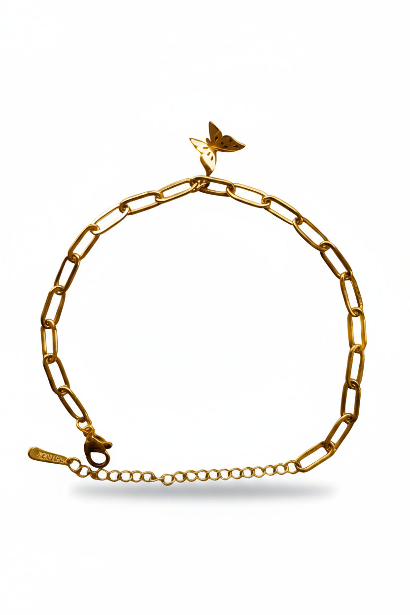 Gold Plated Stainless Steel Bracelet with Butterfly Charm