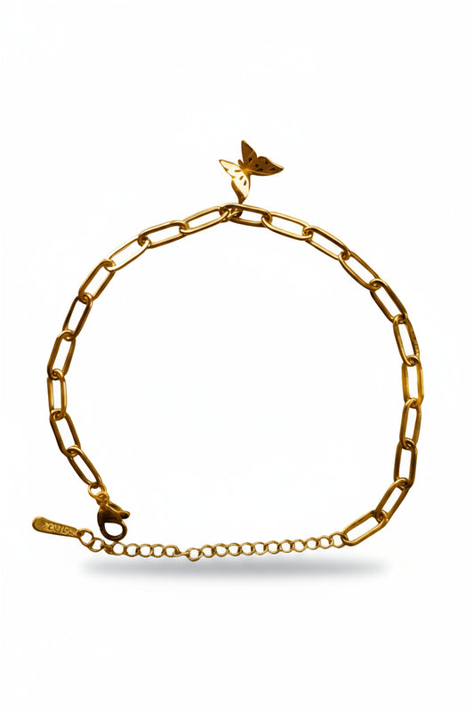 Gold Plated Stainless Steel Bracelet with Butterfly Charm