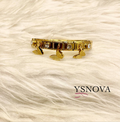 Flexible Bracelet with Dangling Butterfly Charms - Stainless Steel