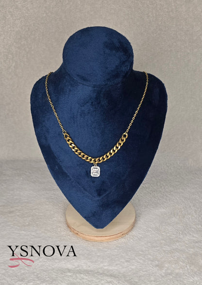 Square Zircon Pendant Necklace – Gold Plated -Stainless Steel