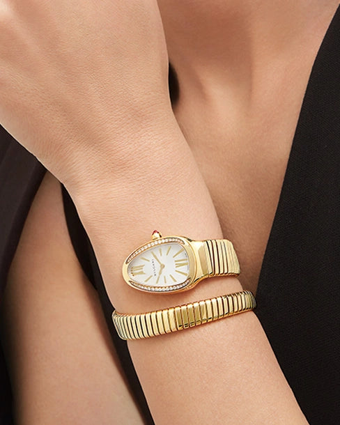 Bvlgari Serpenti Inspired Watch with Gold Dial – Gold Plated Stainless Steel