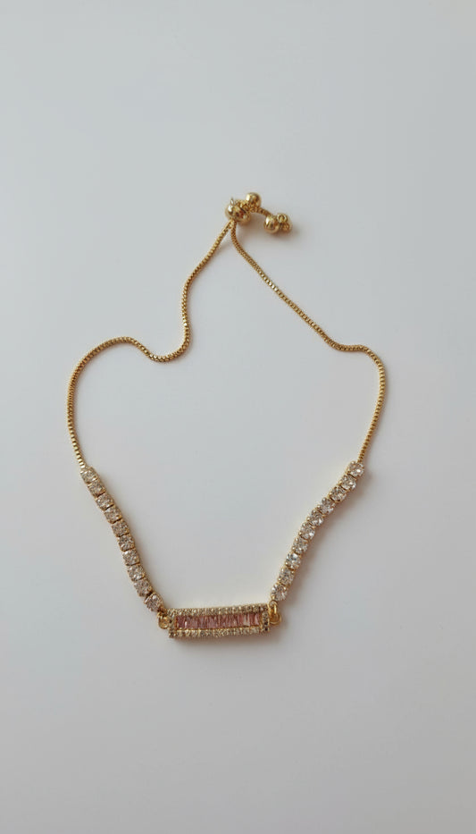 Gold-Plated Adjustable Bracelet with Pink & White Zircon Stones – Luxury Sparkle Design