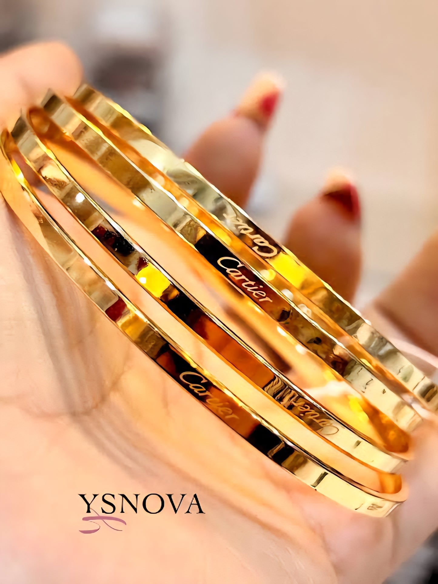 3 Pcs Cartier Inspired Bangles Set – Gold Plated Stainless Steel