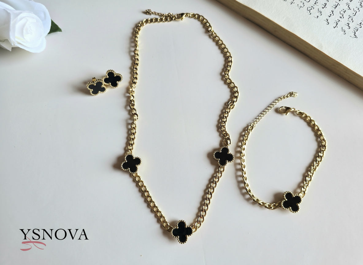 Black Clover Set – Van Cleef Inspired Design – Gold Plated Stainless Steel