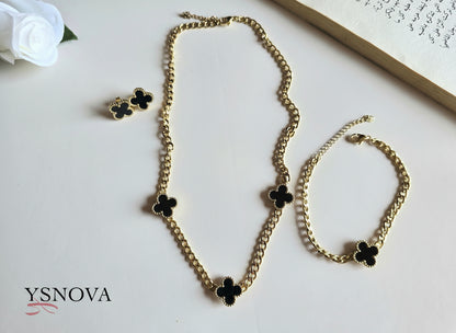 Black Clover Set – Van Cleef Inspired Design – Gold Plated Stainless Steel