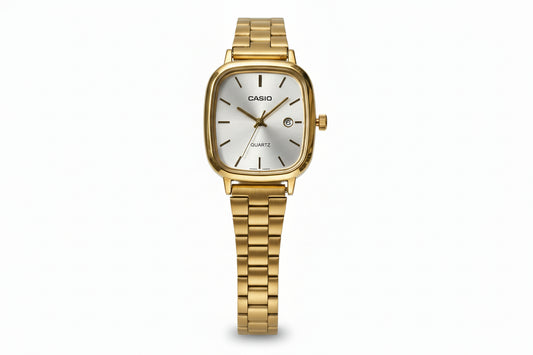 Gold watch with white Dial Frame .