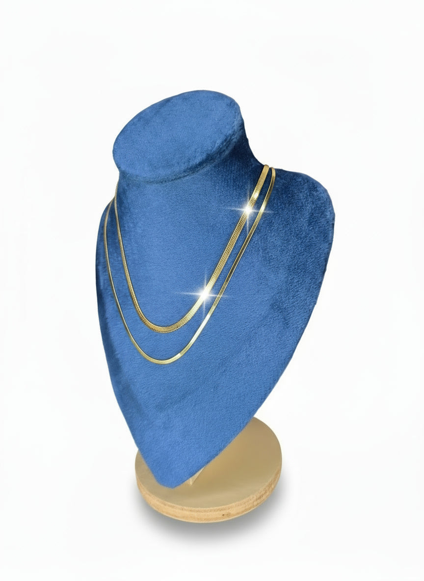 Double Layer Snake Chain Necklace (Wide + Thin) – Gold Plated Stainless Steel