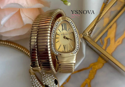 Bvlgari Serpenti Inspired Watch with Gold Dial – Gold Plated Stainless Steel