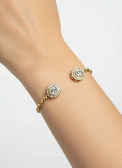 Open Bracelet with Sparkling Zircon Stones – Gold Plated Stainless Steel