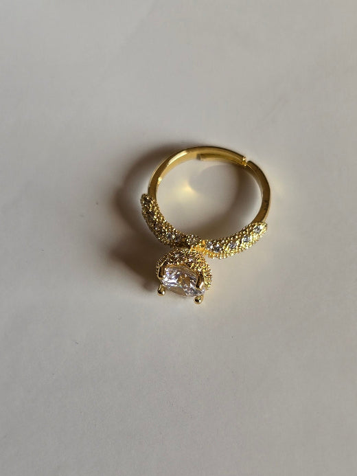 7 Elegant Designs - Gold Plated Stainless Steel Solitaire Rings with Zircon Stones (Free Size)