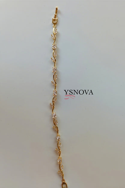Gold Plated Stainless Steel Tulip Bracelet with Clear Zircon Stones