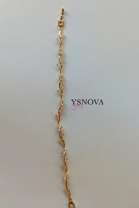 Gold Plated Stainless Steel Tulip Bracelet with Clear Zircon Stones