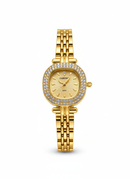 Gold watch with elegant gold dial.