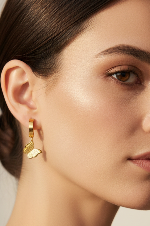 Drop Earrings with Elegant Butterfly Design – Gold Plated Stainless Steel