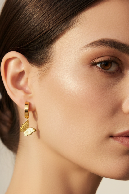Drop Earrings with Elegant Butterfly Design – Gold Plated Stainless Steel