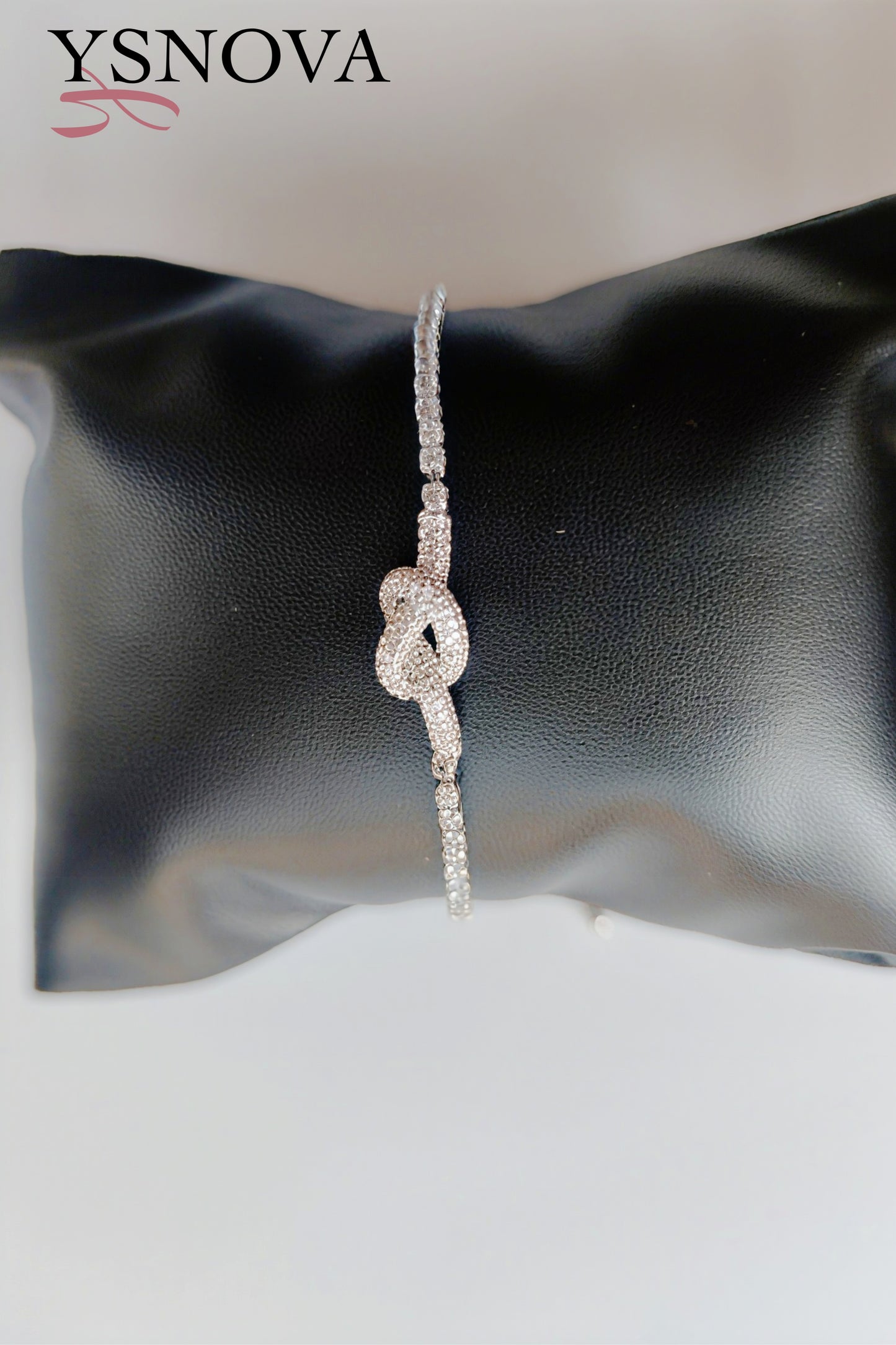 Gold or Silver Plated Stainless Steel Women’s Tennis Bracelet with Zircon Love Knot Design