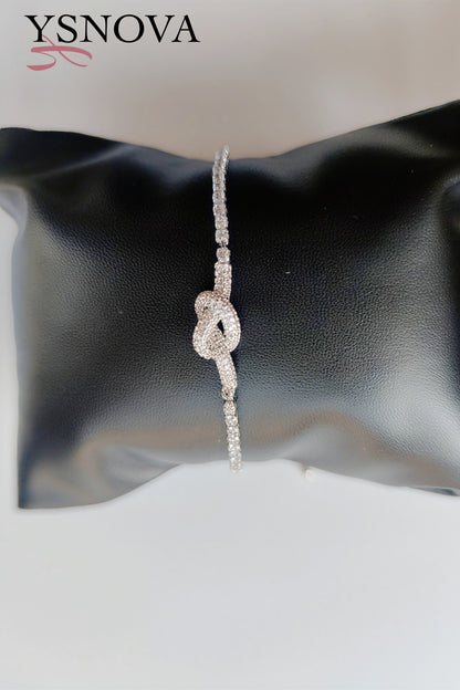 Gold or Silver Plated Stainless Steel Women’s Tennis Bracelet with Zircon Love Knot Design
