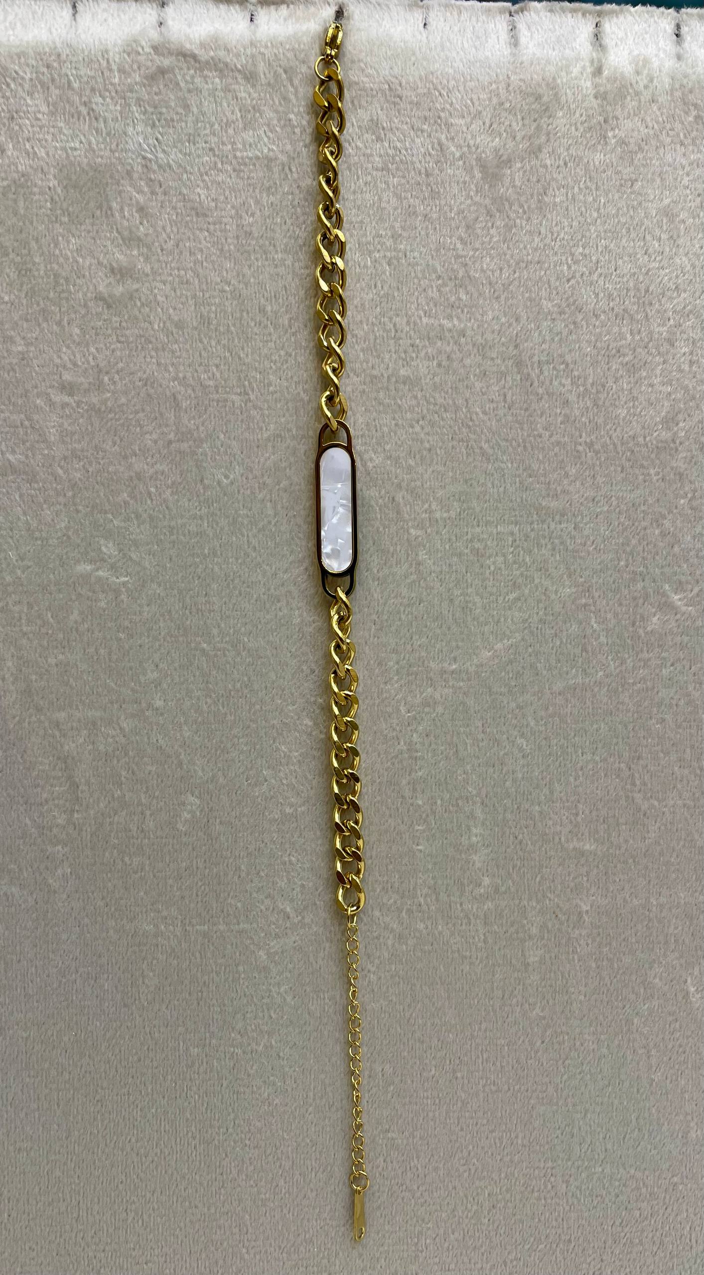 Gold Plated Bracelet with White Rectangular Charm