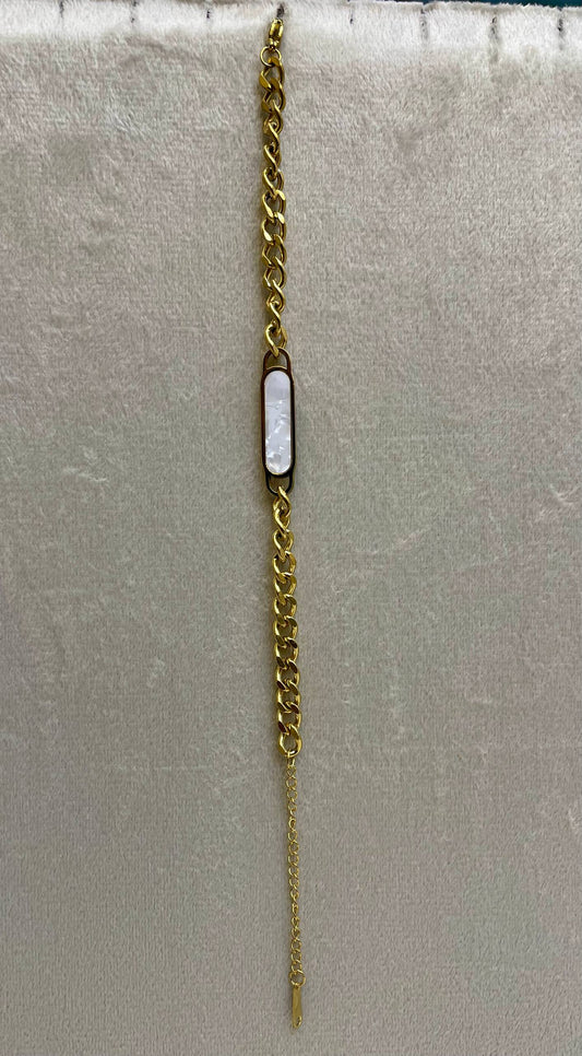 Gold Plated Bracelet with White Rectangular Charm