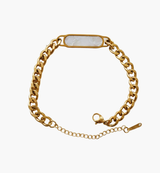 Gold Plated Bracelet with White Rectangular Charm