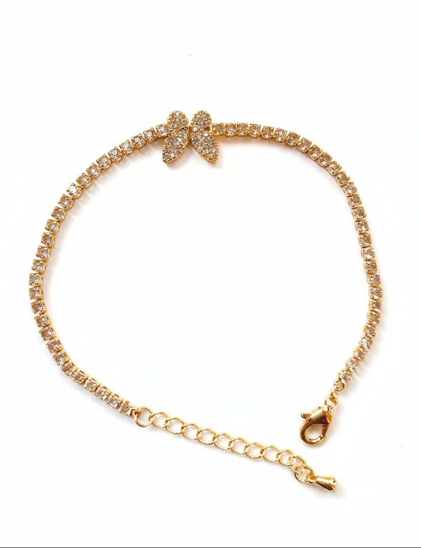 Gold or Silver Plated Stainless Steel Tennis Bracelet with Zircon Butterfly Charm