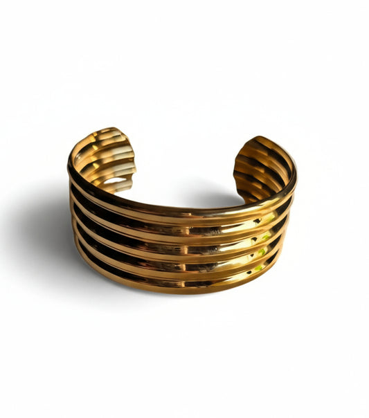 Wide Cuff Bracelet – Gold Plated Stainless Steel
