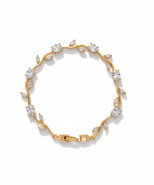Gold Plated Stainless Steel Tulip Bracelet with Clear Zircon Stones
