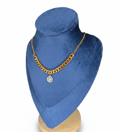 Round Zircon Pendant Necklace – Gold Plated Stainless Steel