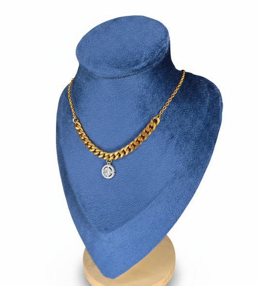 Round Zircon Pendant Necklace – Gold Plated Stainless Steel