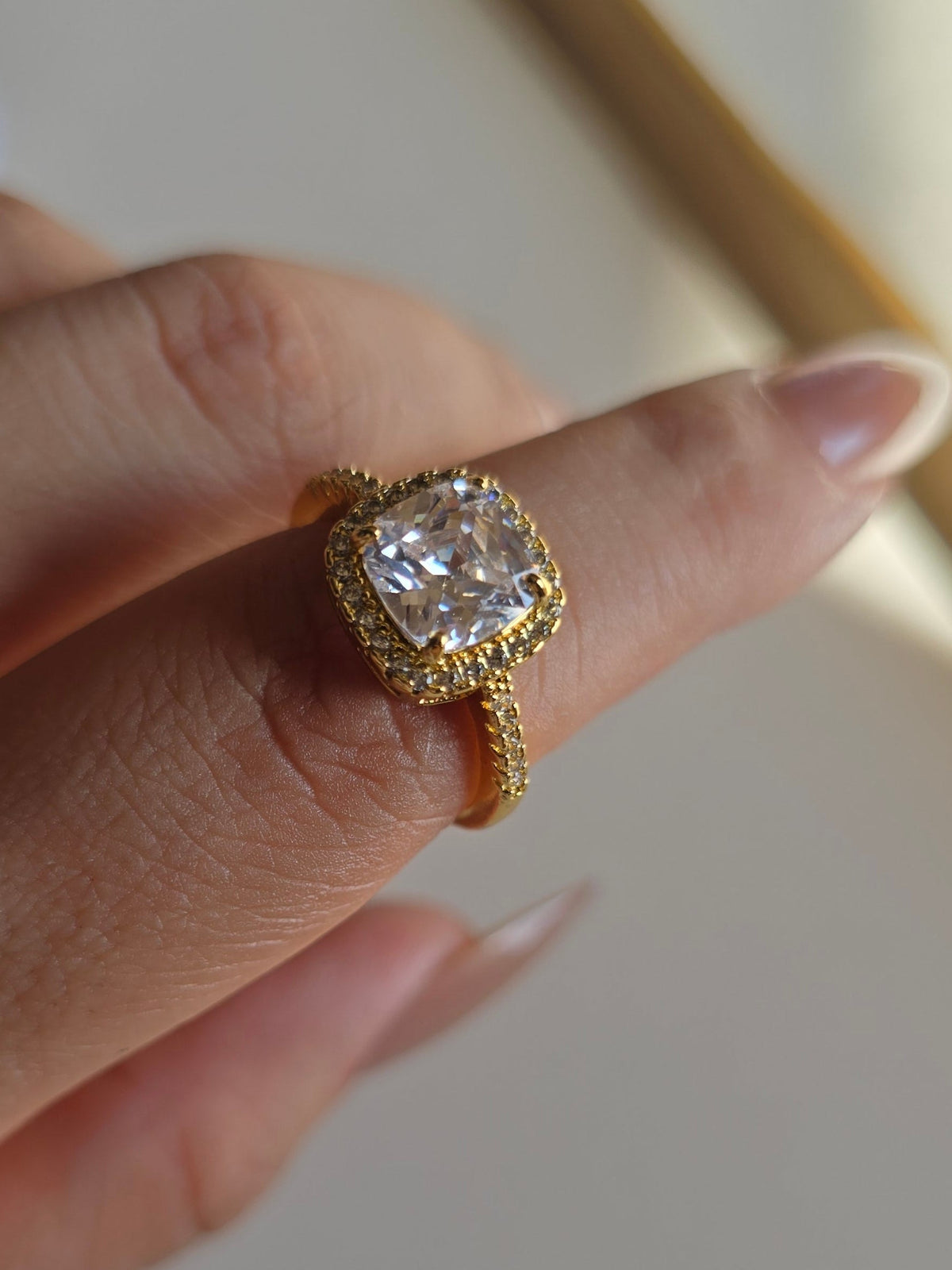 7 Elegant Designs - Gold Plated Stainless Steel Solitaire Rings with Zircon Stones (Free Size)