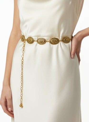 Engraved Oval Motif Belt – Gold Plated Stainless Steel