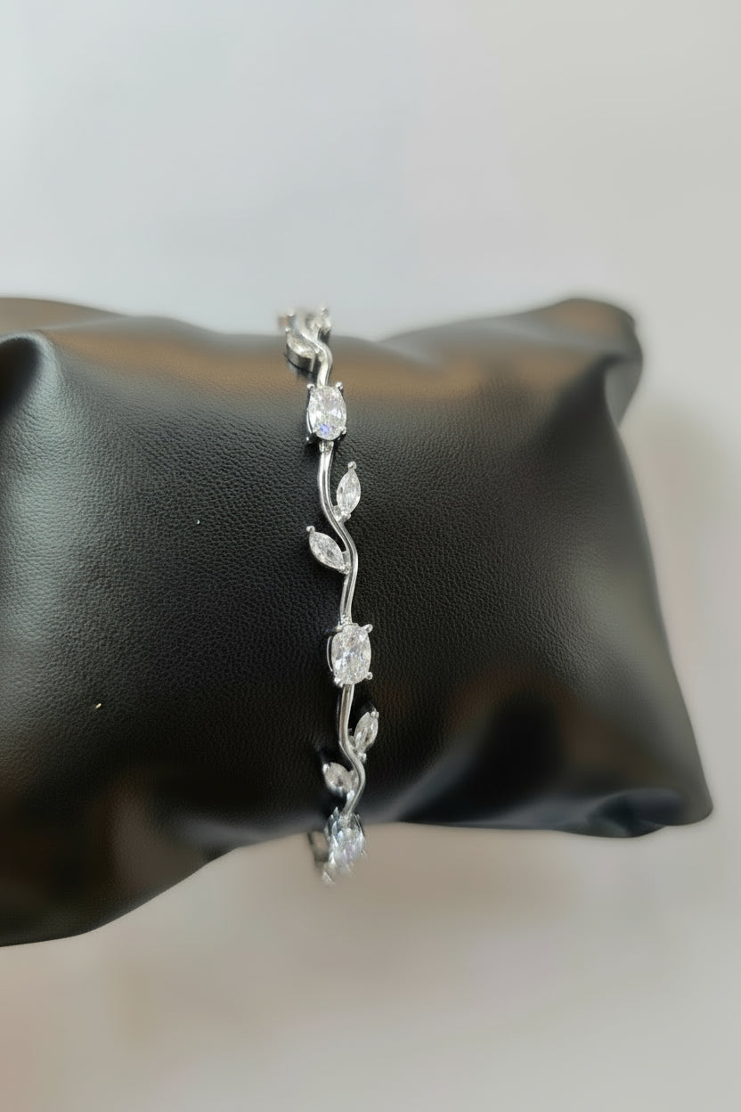 Silver Plated Stainless Steel Tulip Bracelet with Zircon Stones