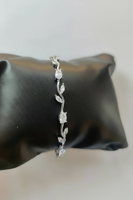 Silver Plated Stainless Steel Tulip Bracelet with Zircon Stones