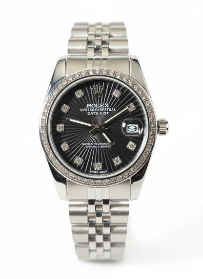 Luxury Women’s Silver watch Stainless-Steel Waterproof with black Dial