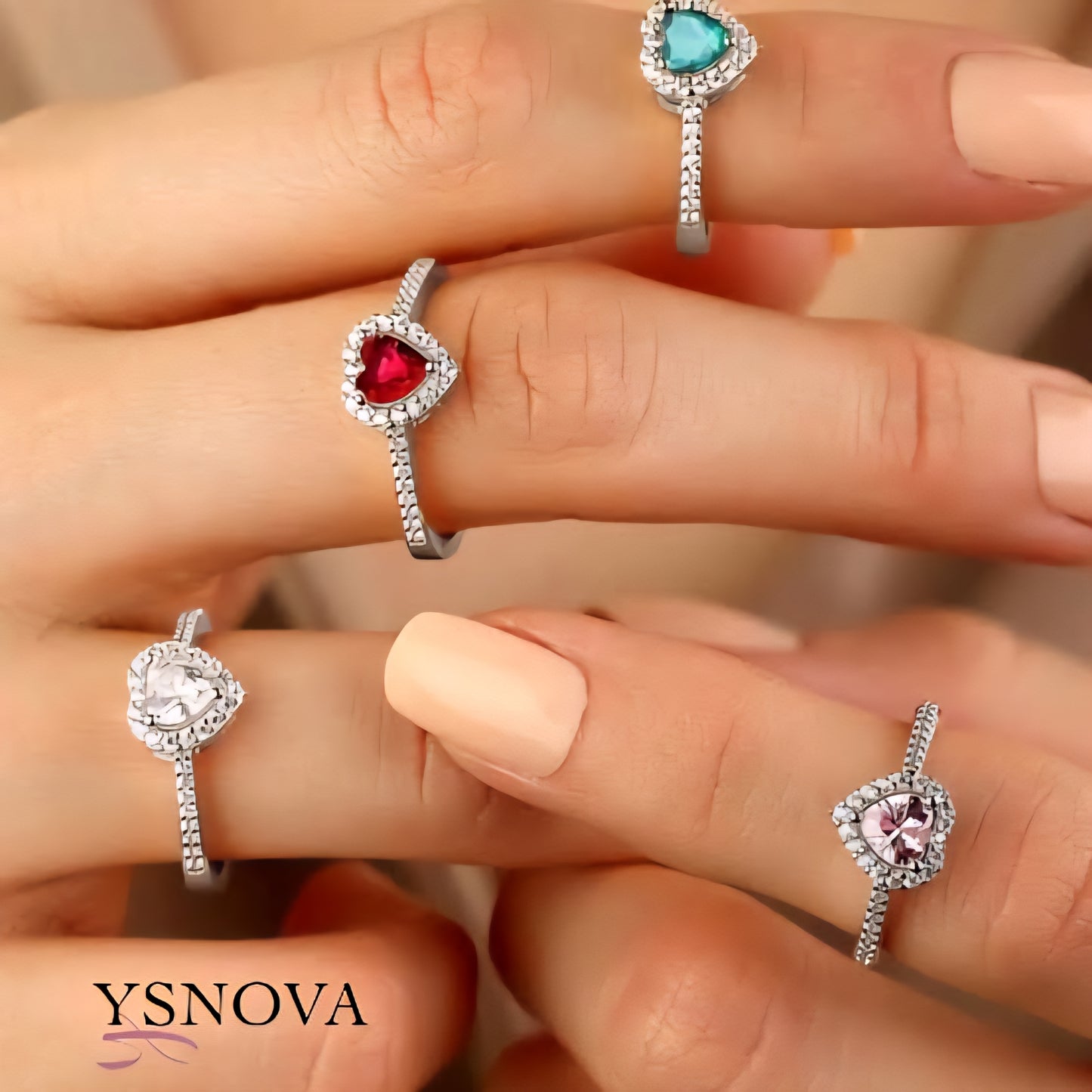 Pandora Style Heart Rings – Silver Plated Stainless Steel with Colorful Zircon Stones (Free Size)