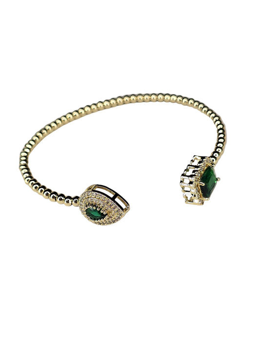 Open Bracelet with Green Zircon Stone – Gold Plated Stainless Steel