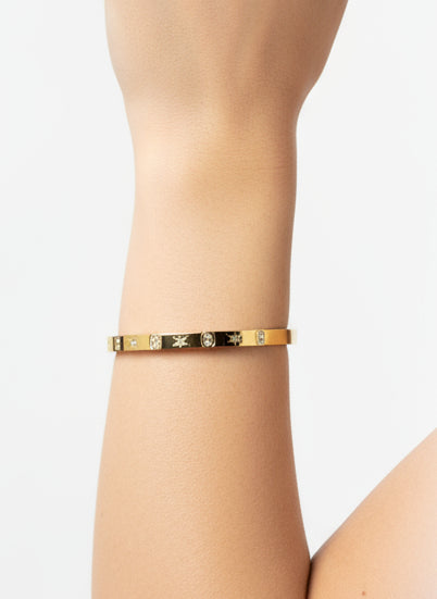 Cartier Inspired Bangle with Zircon Stones – Gold Plated Stainless Steel