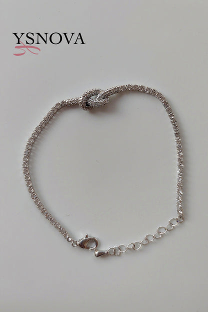 Gold or Silver Plated Stainless Steel Women’s Tennis Bracelet with Zircon Love Knot Design