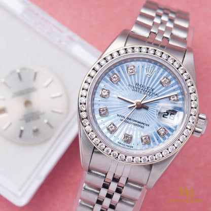 Luxury Women’s Silver watch Stainless-Steel Bracelet , Waterproof with light blue Dial