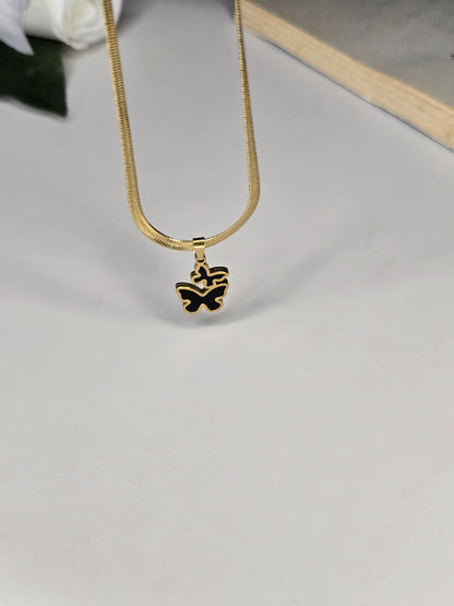 Double Butterfly Pendant Necklace (Black & White) – Gold Plated Stainless Steel