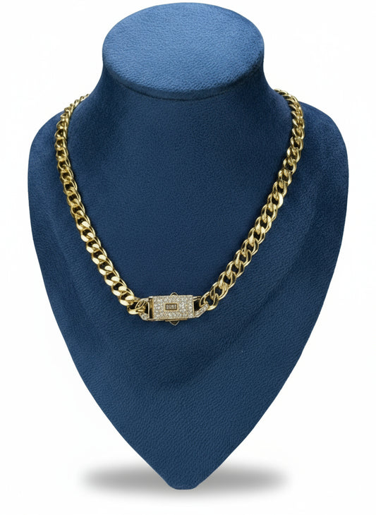 Monaco Curb Chain Necklace with Zircon Details –  Gold Plated Stainless Steel