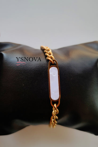 Gold Plated Bracelet with White Rectangular Charm