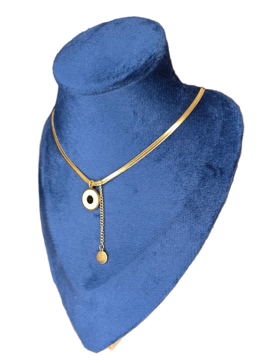 Circle Pendant Necklace with Drop Chain – Gold Plated Stainless Steel