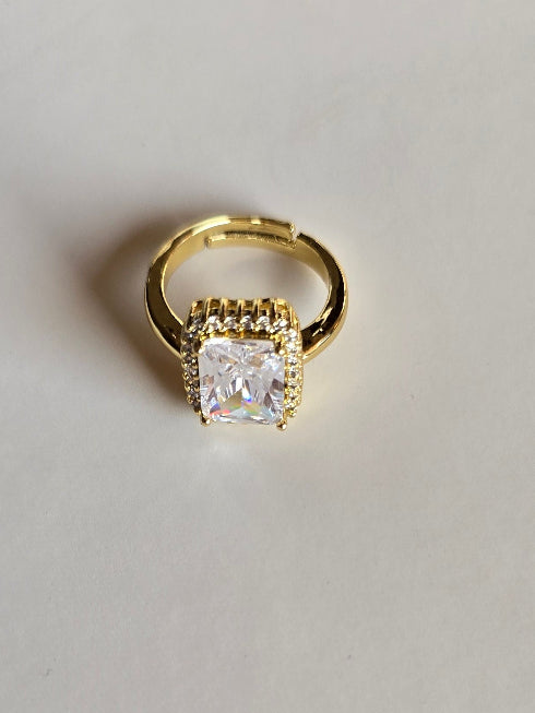 7 Elegant Designs - Gold Plated Stainless Steel Solitaire Rings with Zircon Stones (Free Size)